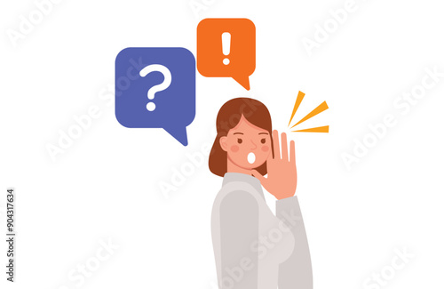 Woman listening to rumors gossip. Character vector design. Flat illustration style.