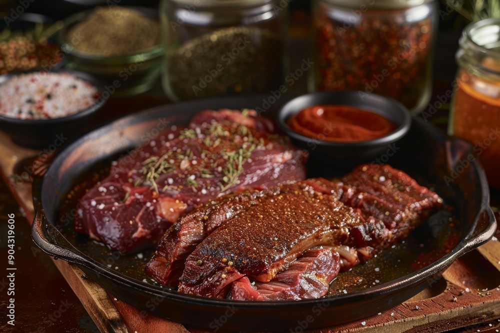 Marinated Meats with Spices and Sauces - Flavor Infusion Process for Perfect BBQ Grilling Marinated Meats with Spices and Sauces - Flavor Infusion Process for Perfect BBQ Grilling