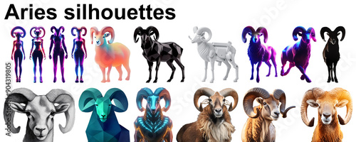 aries silhouette ram sheep collection set group
