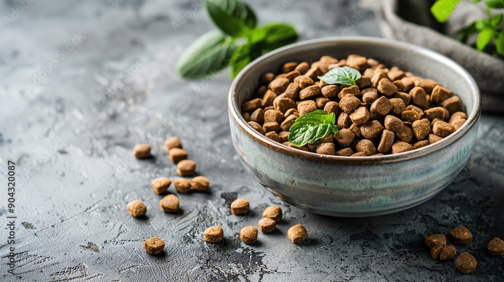 Highend cat food in a cozy setting with elegant elements and fresh ingredients, blank space for text Highend cat food in a cozy setting with elegant elements and fresh ingredients, blank space for text