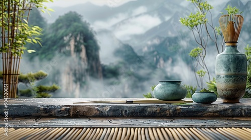 tea ceremony setup with matcha and whisk --ar 16:9 --stylize 750 Job ID: 7344d86f-cca7-4478-ae91-4bcad1408001