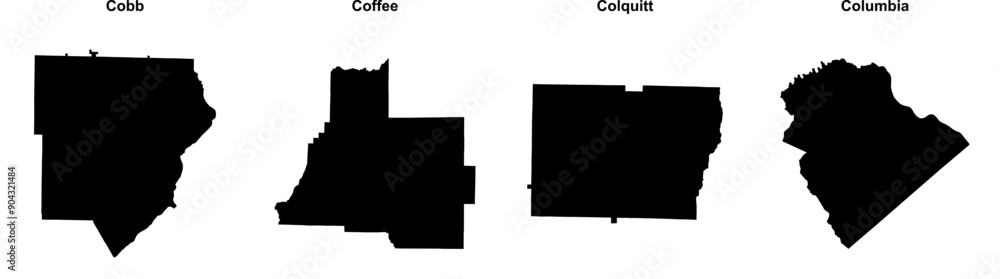 Cobb, Coffee, Colquitt, Columbia outline maps Cobb, Coffee, Colquitt, Columbia outline maps