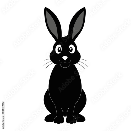 a black and white drawing of a rabbit with big eyes