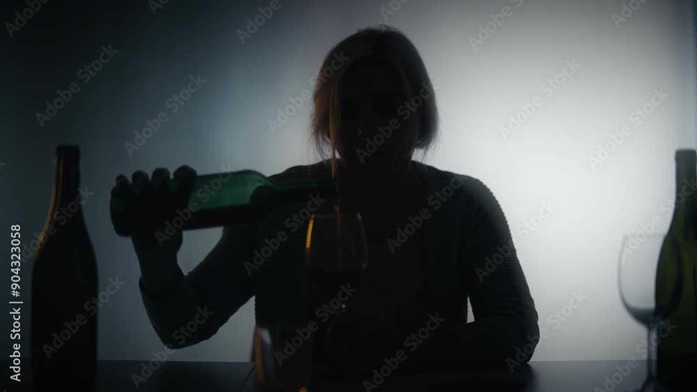 Unhappy drunk woman pouring wine in glass, feeling lonely and crying, breakup Unhappy drunk woman pouring wine in glass, feeling lonely and crying, breakup