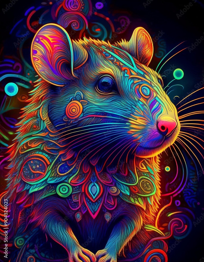 Psychadelic theme Rat. Chinese New Year symbol Psychadelic theme Rat. Chinese New Year symbol