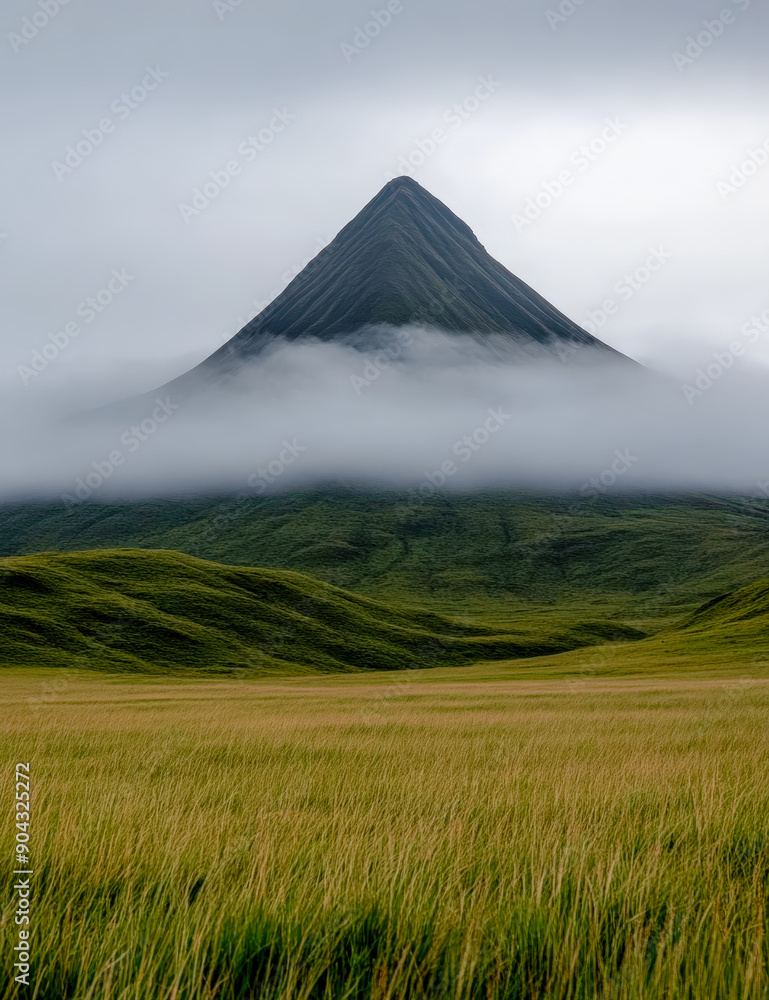 Fototapeta premium Majestic Volcano Eruption: Captivating Image of a Volcanic Eruption, With Dark Clouds of Smoke Billowing From the Crater, Set Against a Dramatic Sky, Highlighting the Raw Power of Nature Digital Art