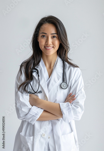 Confident Female Doctor with Stethoscope Smiling