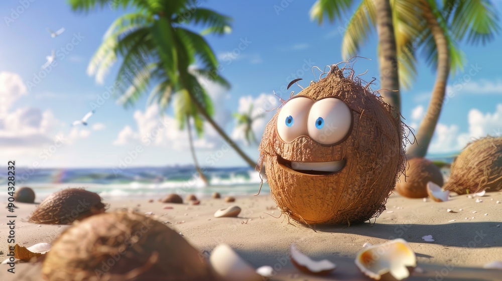 Smiling Coconut on a Tropical Beach Smiling Coconut on a Tropical Beach