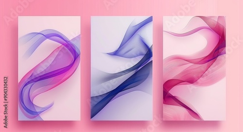These vibrant blue, pink, and red abstract panels are made up of three panels © DZMITRY