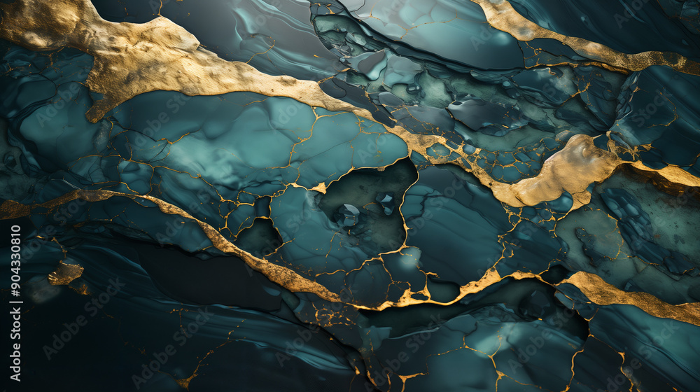 Fototapeta premium astarte.ai: Luxurious Emerald and Gold Marbled Abstract