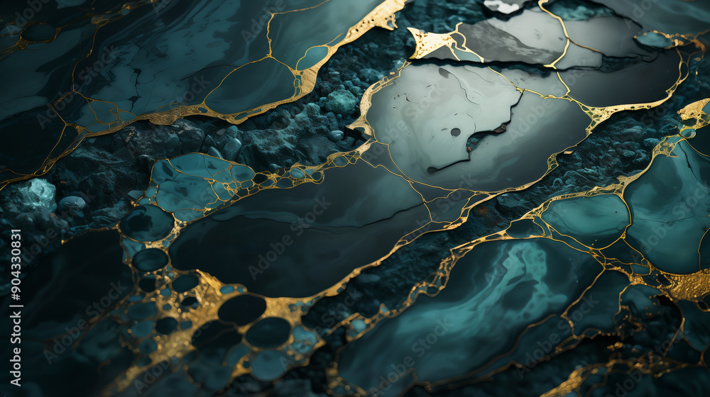 Fototapeta premium astarte.ai: Luxurious Emerald and Gold Marbled Abstract