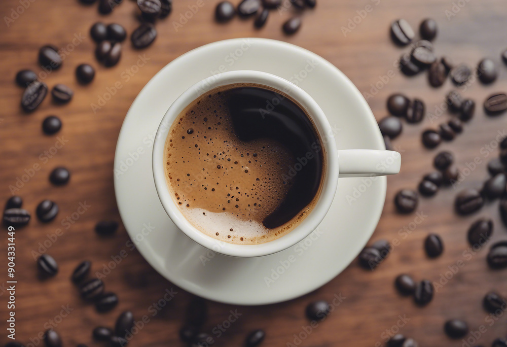 White cup and saucer with freshly brewed strong black espresso coffee with crema isolated beverage d White cup and saucer with freshly brewed strong black espresso coffee with crema isolated beverage d
