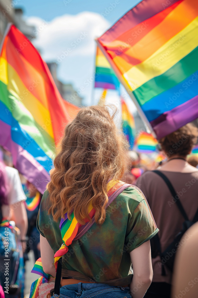 Group Of People With Rainbow Flags At Pride Parade Group Of People With Rainbow Flags At Pride Parade