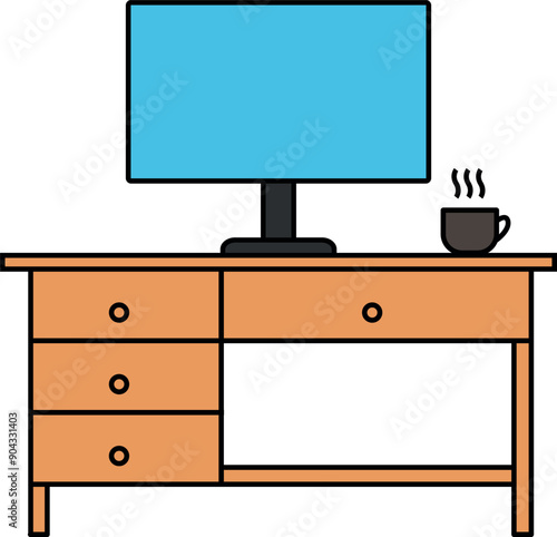 Computer table vector design. Office appliances.