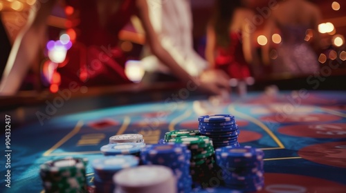 The stack of casino chips photo