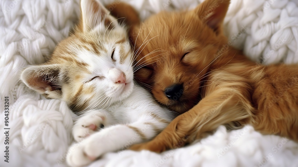 Puppy and kitty are hugging Puppy and kitty are hugging