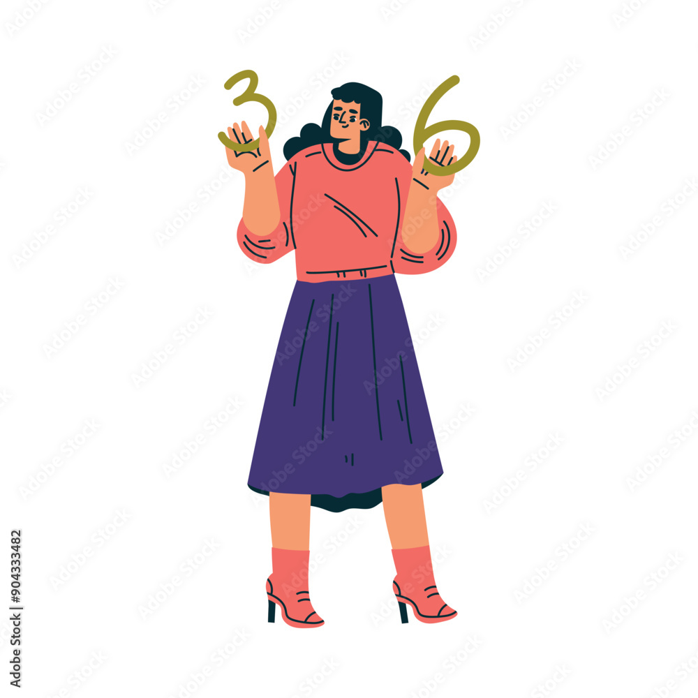 Young Woman Standing with Numbers Engaged in Mathematics Calculation Vector Illustration Young Woman Standing with Numbers Engaged in Mathematics Calculation Vector Illustration