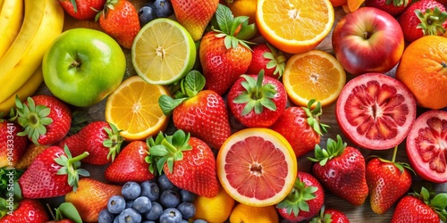 A Vibrant Symphony of Fruit Strawberries, Oranges, Limes, and More, Fruit, Fresh, Vitamin C © BrilliantPixels