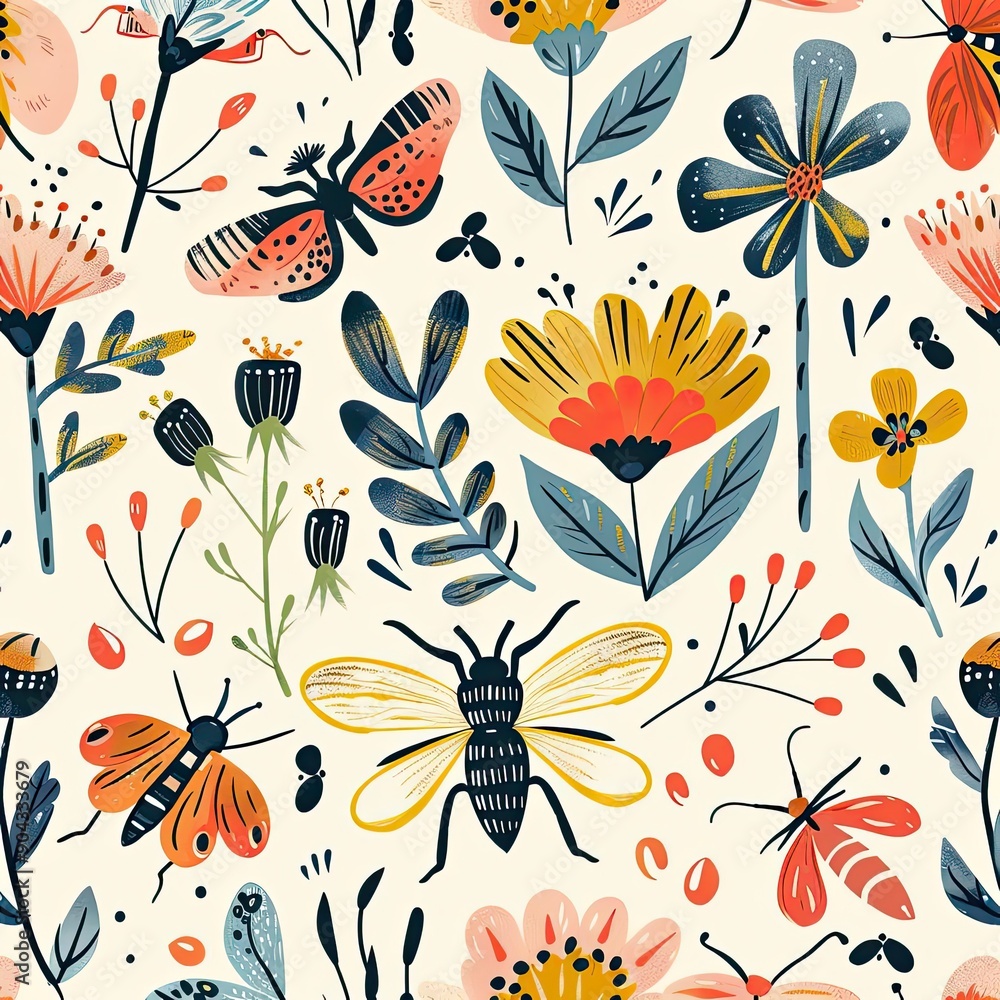 Playful eco-friendly seamless pattern with cute forest animals and trees, bright colors, nature-inspired design Playful eco-friendly seamless pattern with cute forest animals and trees, bright colors, nature-inspired design