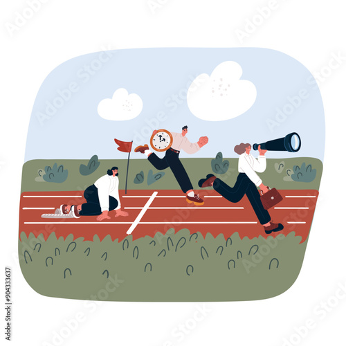 Vector illustration of Businessman and businesswoman running taking participation in business racing