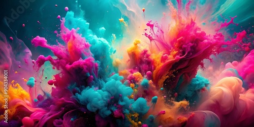 Abstract Ink Explosion - Swirling Hues of Pink, Blue, and Yellow, Abstract art, abstract photography, colorful, ink art
