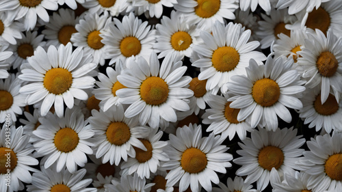 Wild daisy flowers on meadow, white chamomiles on green grass background. Gardening concept.