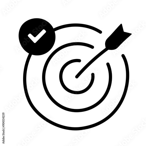 Target Bulls-Eye with Tick Icon. Accuracy and Success Icon. Transparent PNG Illustration for Achievement Concept