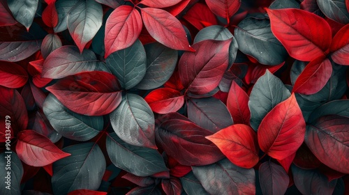 Vibrant red and green leaves captured in autumn sunlight