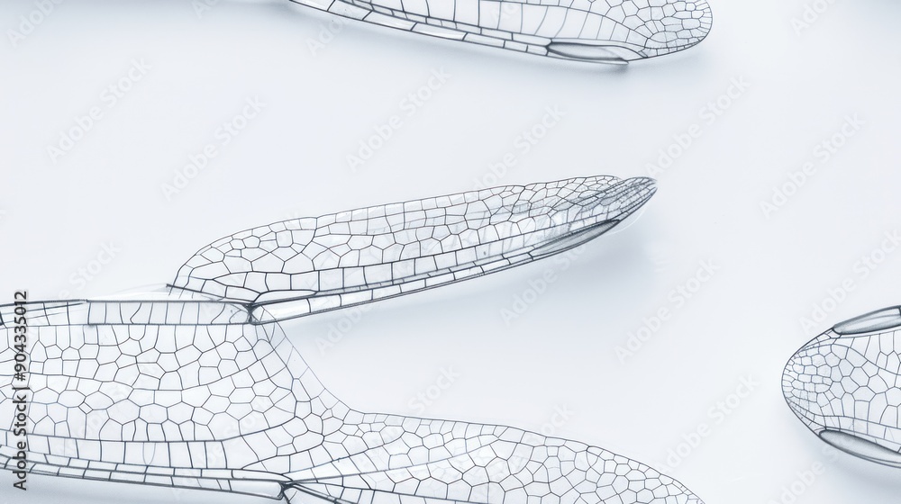 Close-up of Dragonfly Wings on White Background. Close-up of Dragonfly Wings on White Background.