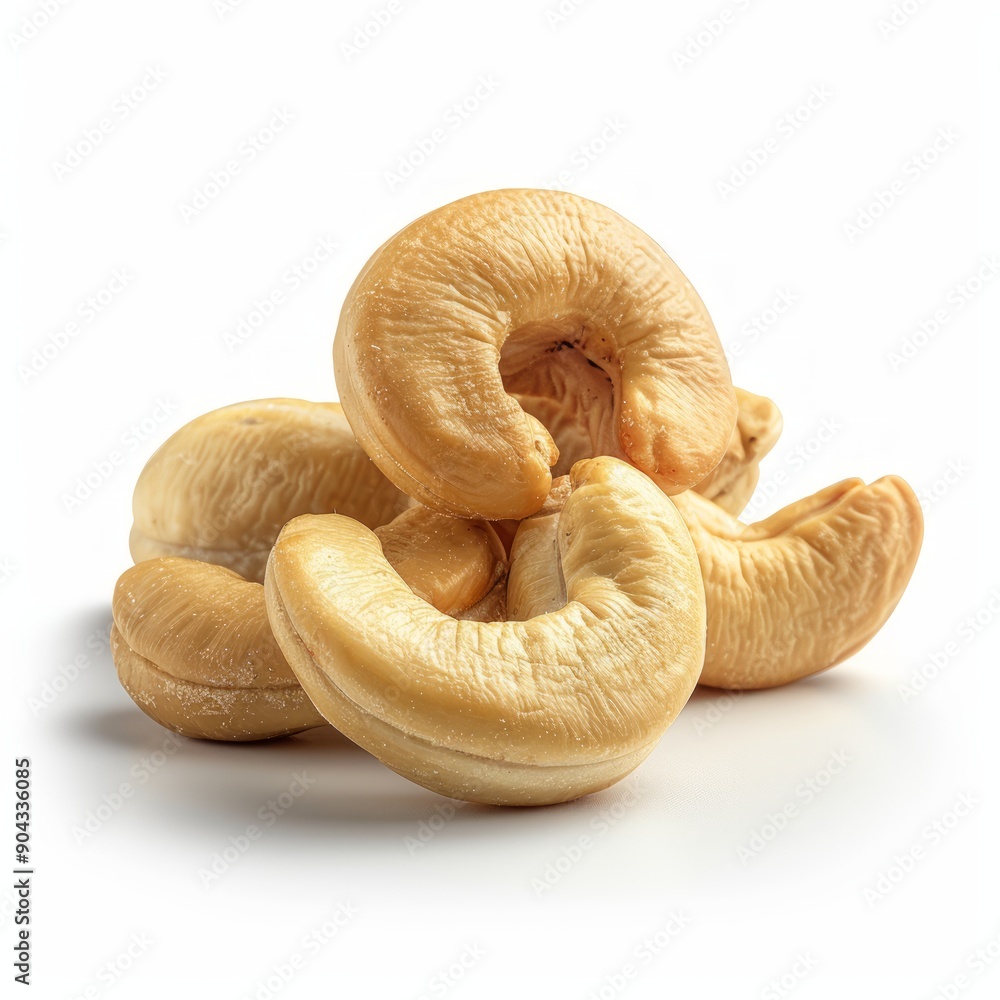 Fototapeta premium Medium shot of Cashew nut, isolated on a white background, bright and vivid tonality 