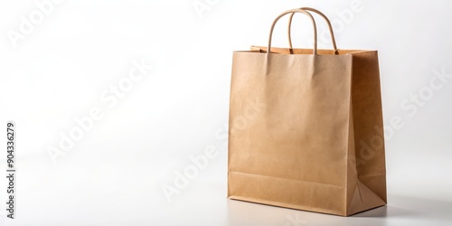 Brown Paper Bag with Handles on White Background, paper bag, brown bag, shopping bag, retail bag