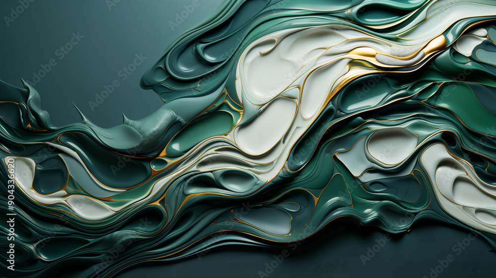 Obraz premium astarte.ai: Elegant Green and Gold Abstract Liquid Art