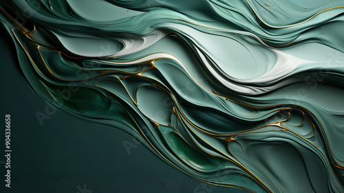 astarte.ai: Elegant Green and Gold Abstract Liquid Art