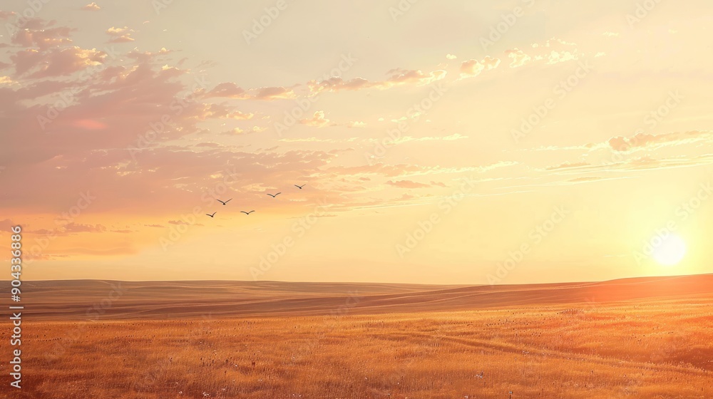 Obraz premium Golden Sunset over Rolling Fields.