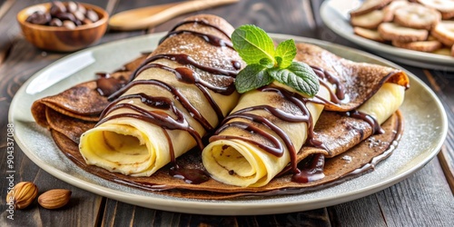 Chocolate Crepes with Mint and Powdered Sugar, crepes , dessert , chocolate , sweet photo