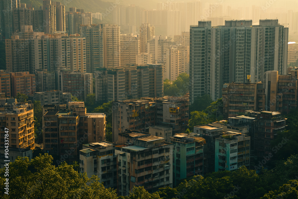 Fototapeta premium Bustling Metropolis at Dusk with High Rise Buildings and Urban Landscape