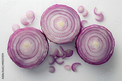 Onion vegetable slices on a clean white background