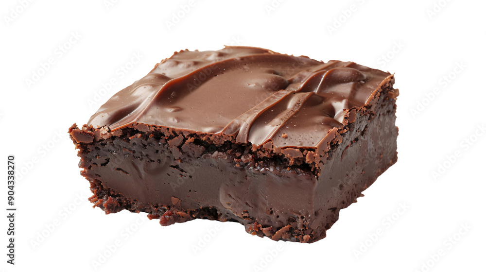 Decadent chocolate brownie with a luscious fudge topping set against a clear background Decadent chocolate brownie with a luscious fudge topping set against a clear background