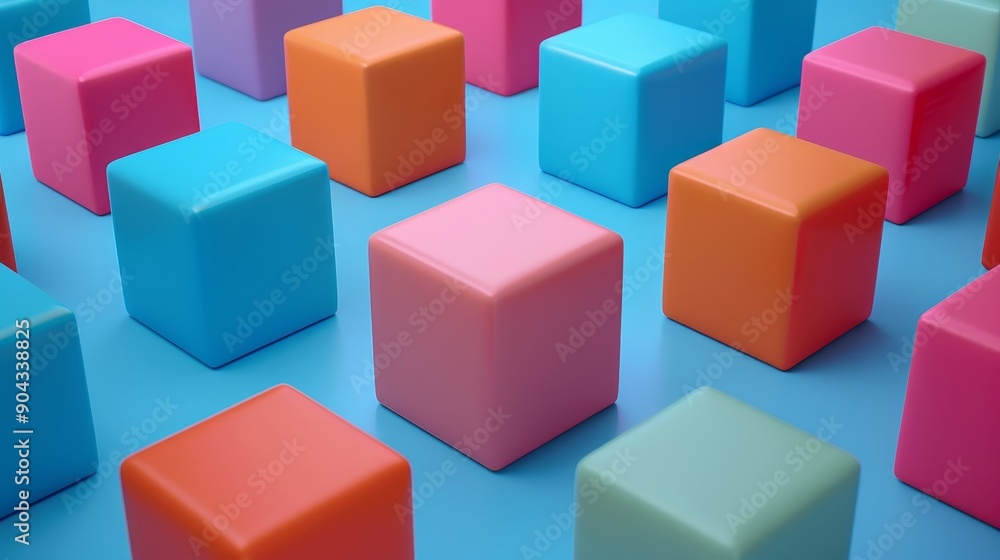 A row of colorful cubes are arranged in a pattern A row of colorful cubes are arranged in a pattern