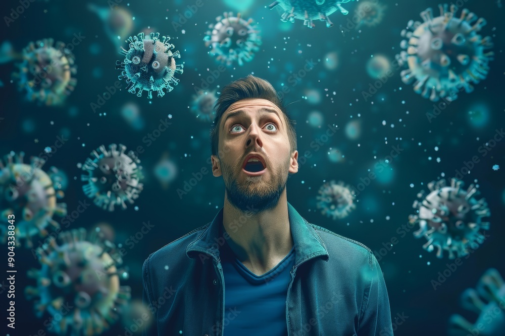 White man displays look of shock he faces invisible threat. Caution and anxiety evident he navigates unseen dangers. Anxiety and isolation faced viral outbreaks. White man displays look of shock he faces invisible threat. Caution and anxiety evident he navigates unseen dangers. Anxiety and isolation faced viral outbreaks.