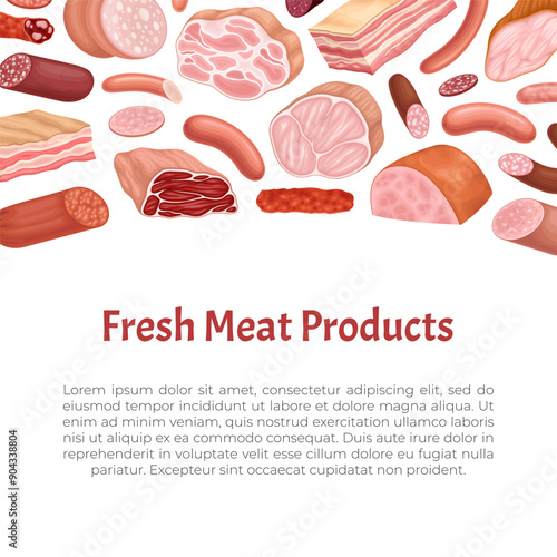 Meat Market Banner Design with Butchery Food Vector Template