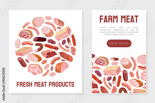 Meat Market Banner Design with Butchery Food Vector Template