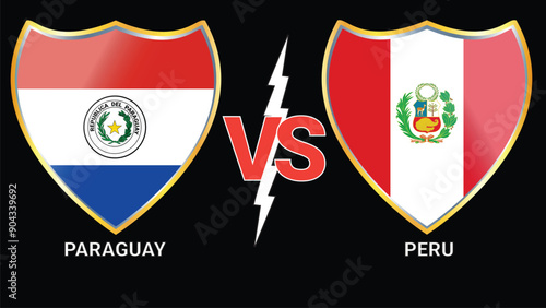 Paraguay vs Peru soccer football match with black background and versus flags