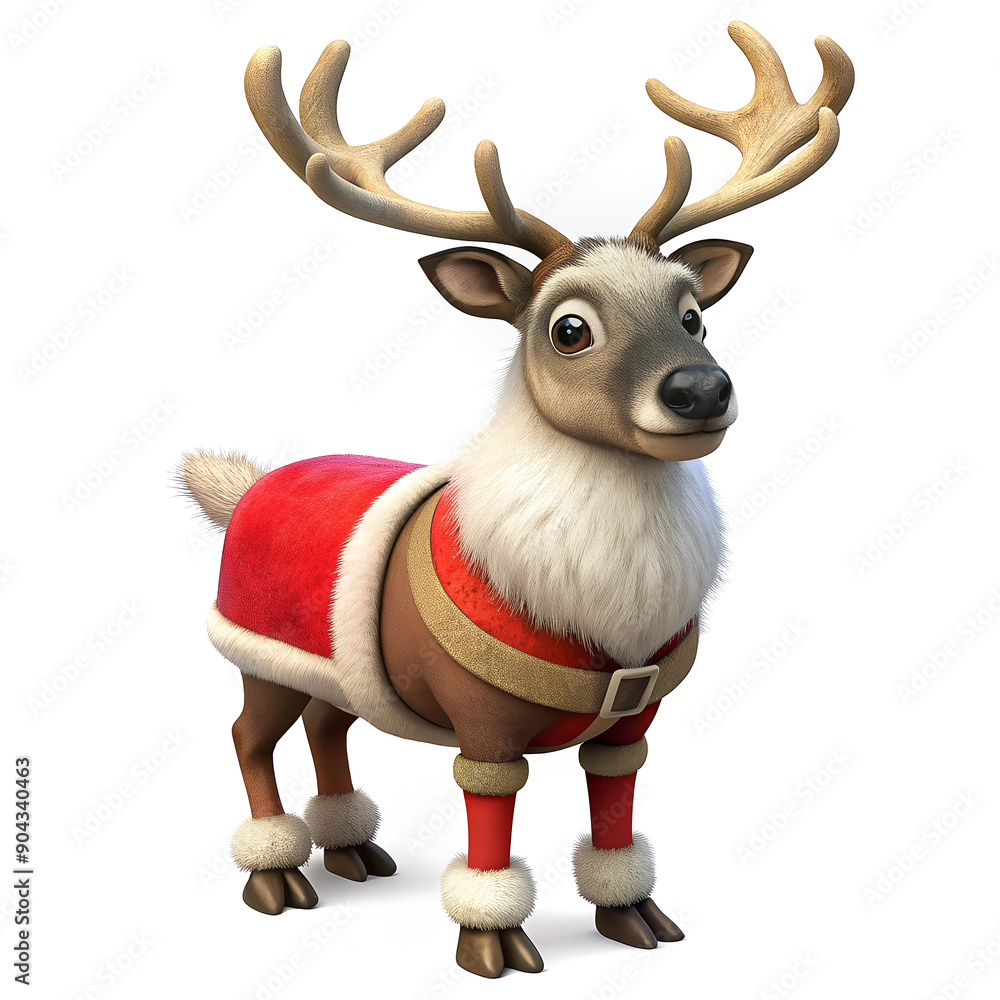Santa's helper reindeer in 3d style on white background Santa's helper reindeer in 3d style on white background