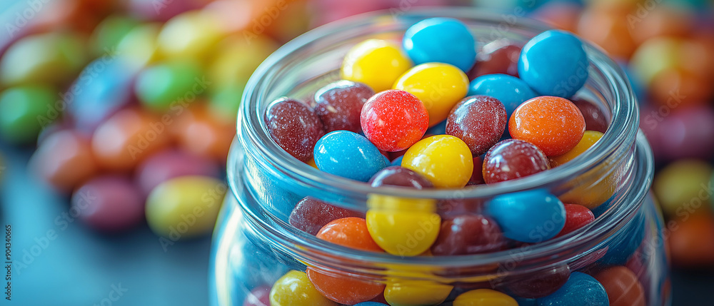 Colorful Candy Jar: A zoomed-in view of a glass jar filled with an assortment of colorful candies, creating a cheerful and vibrant scene. Colorful Candy Jar: A zoomed-in view of a glass jar filled with an assortment of colorful candies, creating a cheerful and vibrant scene.