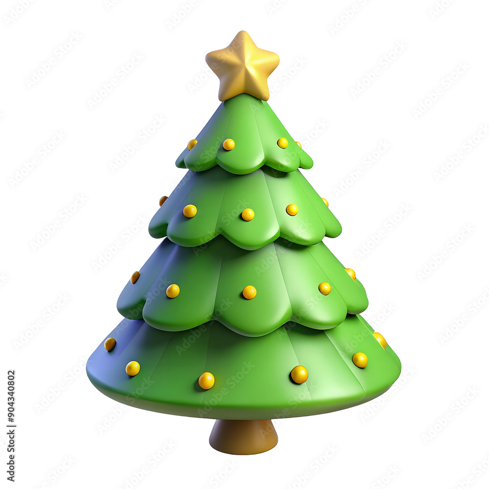 Small green christmas tree with golden star in 3d style, on white background Small green christmas tree with golden star in 3d style, on white background