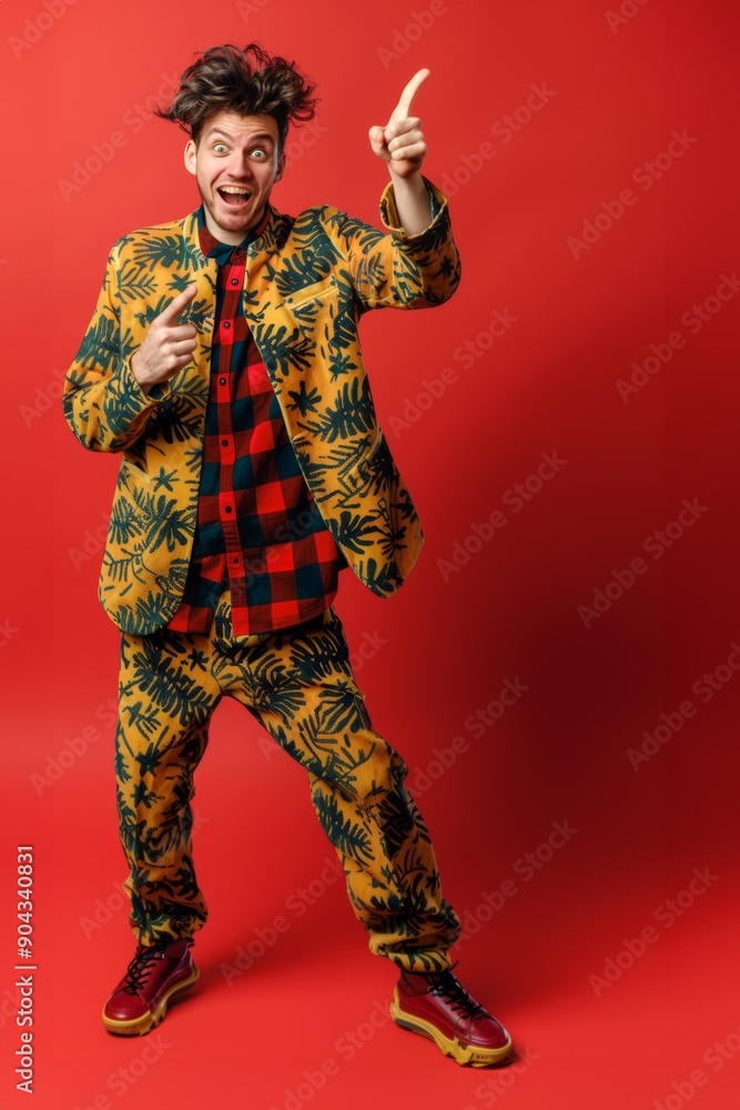 Joyful and eclectic young man flaunts his spirited and quirky style. Handsome man displays his stylish and joyful personality exuberance. Portrayal of confident self-expression unique Joyful and eclectic young man flaunts his spirited and quirky style. Handsome man displays his stylish and joyful personality exuberance. Portrayal of confident self-expression unique