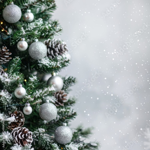 Wallpaper Mural decorated christmas tree branches with snow. Torontodigital.ca