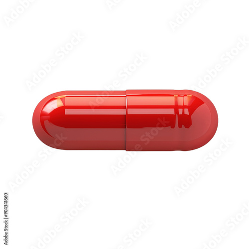 Red supplement capsule isolated on transparent background