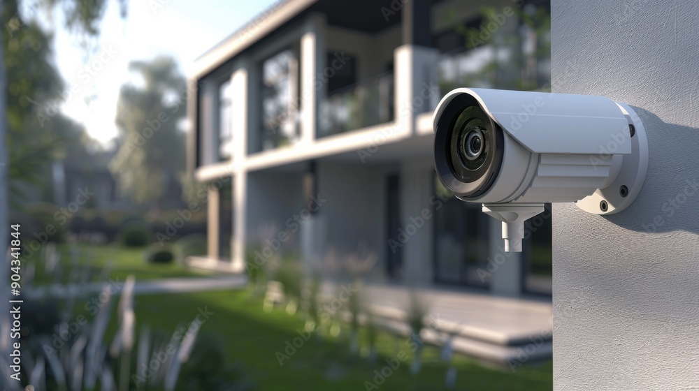 High-tech home security system with smart cameras and alarms High-tech home security system with smart cameras and alarms